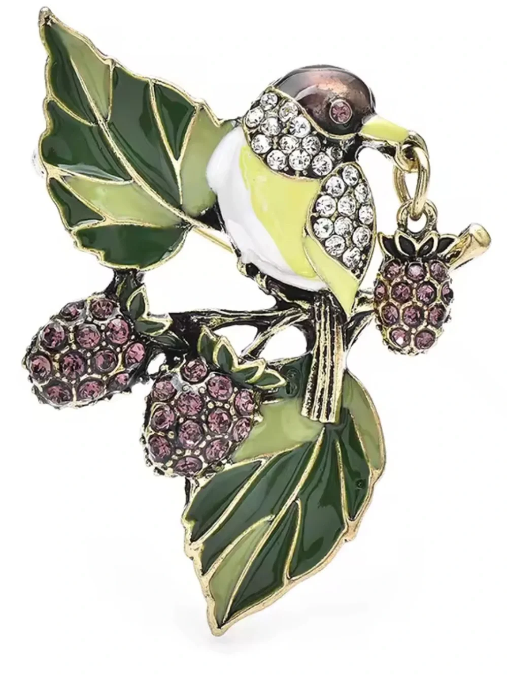 Green Bird Berry Crystal Brooch